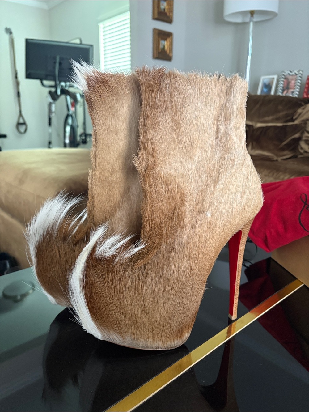 Christian Louboutin Brown and White Goat Fur-Heel Ankle Boots - Picture 3 of 7